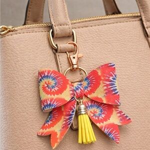 Tie Dye Bow Bag Charm Key Chain